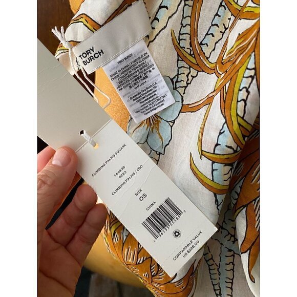 tory burch climbing palms square scarf cotton 36”x36” $228 #144936 - Picture 9 of 11